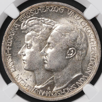 修遠堂世界钱币第七十三期 - NGC MS63 1910年萨克森-魏玛-艾森纳赫大公结婚纪念3马克银币