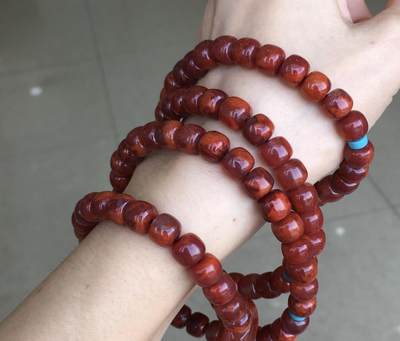 精品天然南红专场｜支持全国鉴定 天然南红牛血红火焰纹老型108佛珠手串