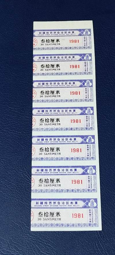 票证拍场，都是整版或者联票 - 新疆维吾尔自治区布票，面值30厘米。1981年发行！品相如图