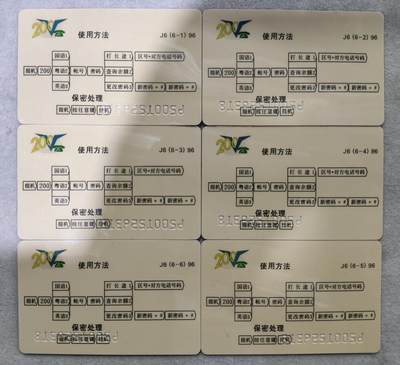 电话卡第四期 广东省邮电管理局200卡，96 J6，世界电信日纪念，6枚一套全