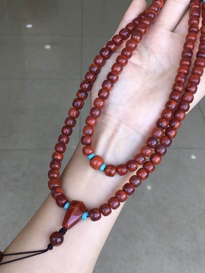 精品天然南红专场｜支持全国鉴定 天然南红牛血红火焰纹老型108佛珠手串