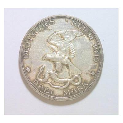 【银】德国普鲁士1913年 普法战争胜利3马克银币 酱五彩爽品 - 【银】德国普鲁士1913年 普法战争胜利3马克银币 酱五彩爽品
