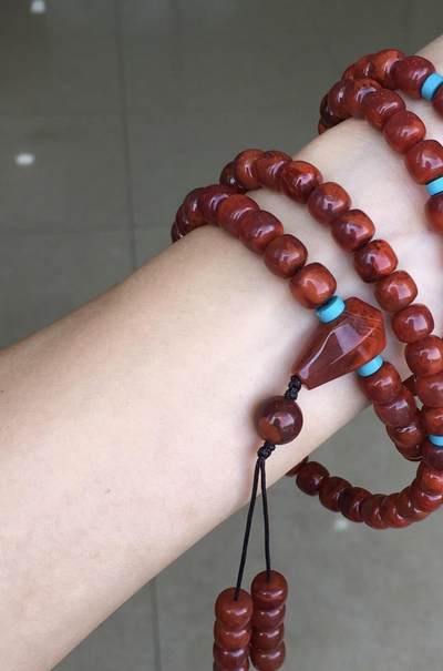精品天然南红专场｜支持全国鉴定 天然南红牛血红火焰纹老型108佛珠手串