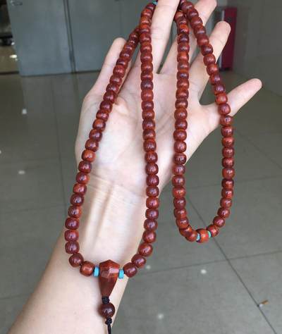精品天然南红专场｜支持全国鉴定 天然南红牛血红火焰纹老型108佛珠手串