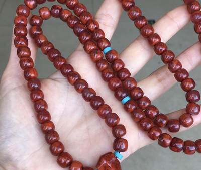 精品天然南红专场｜支持全国鉴定 天然南红牛血红火焰纹老型108佛珠手串