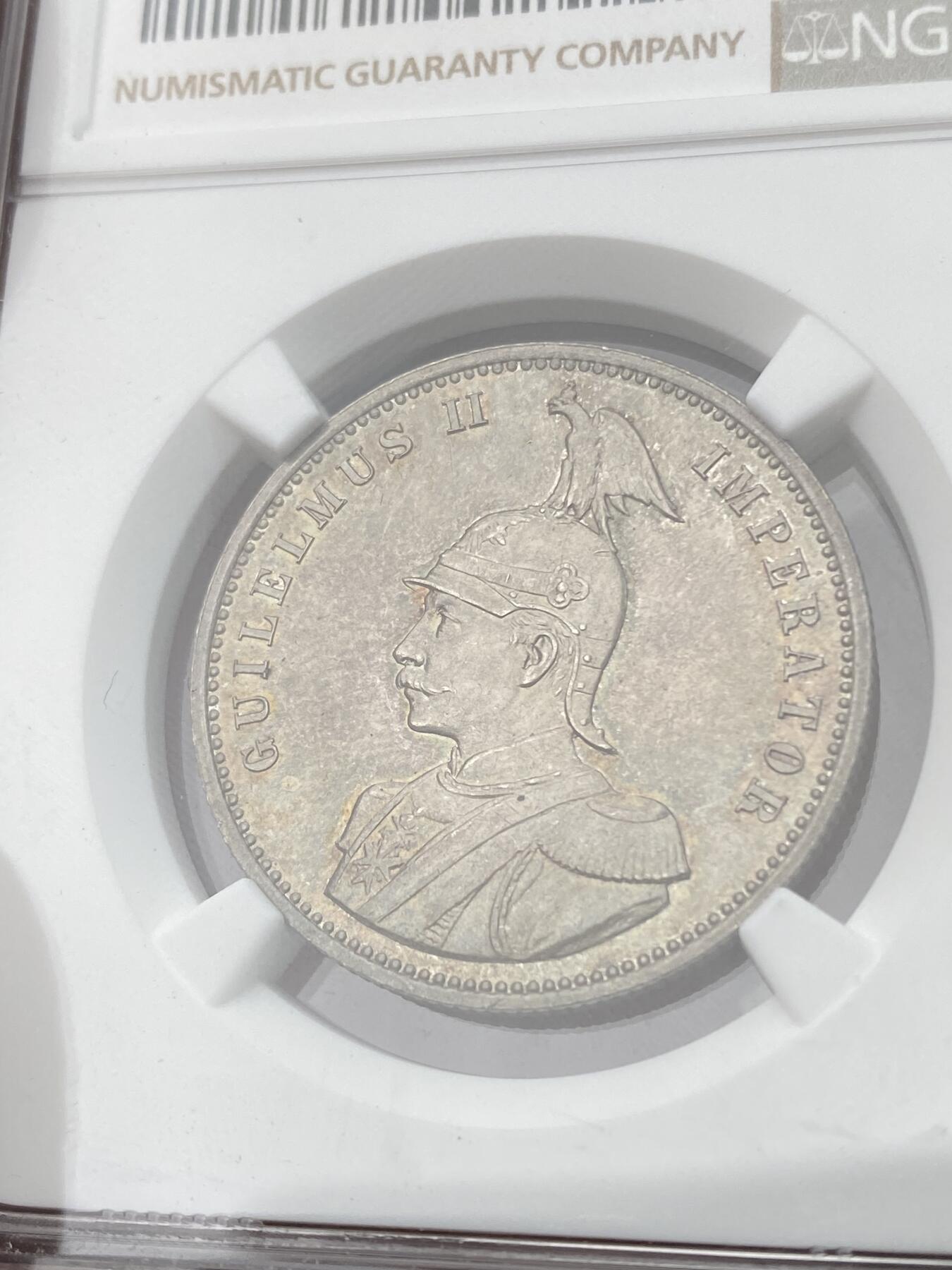 万国钱币拍卖第048期 NGC MS64 1890年德国德属东非1卢比银币 德属大热门品种 东非小狮子 青灰色原味包浆