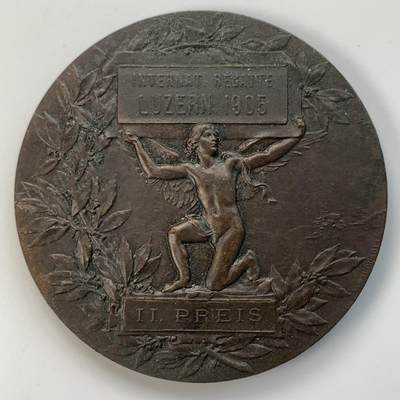 掌中浮雕-藏着的欧洲第029场 - 1905年瑞士卢塞恩国际赛艇比赛二等奖奖牌，50mm，法国巴黎造币代铸