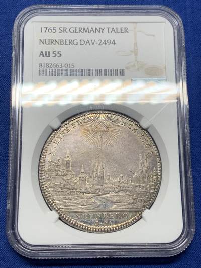 《竞宝斋》第389场 周日，周一，2场连拍 （全场包邮） - NGC AU55 德国 纽伦堡 1765-SR 城市景观 双头鹰 约瑟夫二世 1泰勒 银币