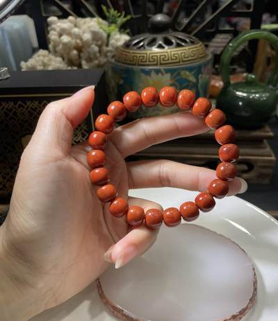 精品天然南红专场｜支持全国鉴定 - 天然南红九口料柿子红老型珠手串