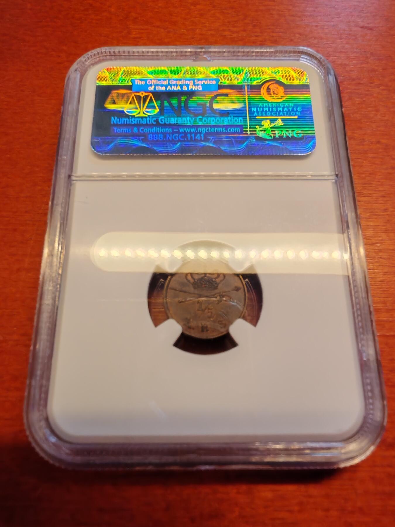 长老汇蛇年精选第十六场拍卖 1842丹麦1/5RBS铜币，NGC MS64BN，亚军，更高2枚