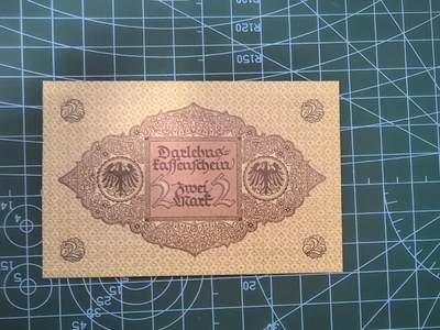 外国钱币专场，0元起拍，5元加价，无佣金 德国钱币 2马克纸币 1920年 全新 小票幅
