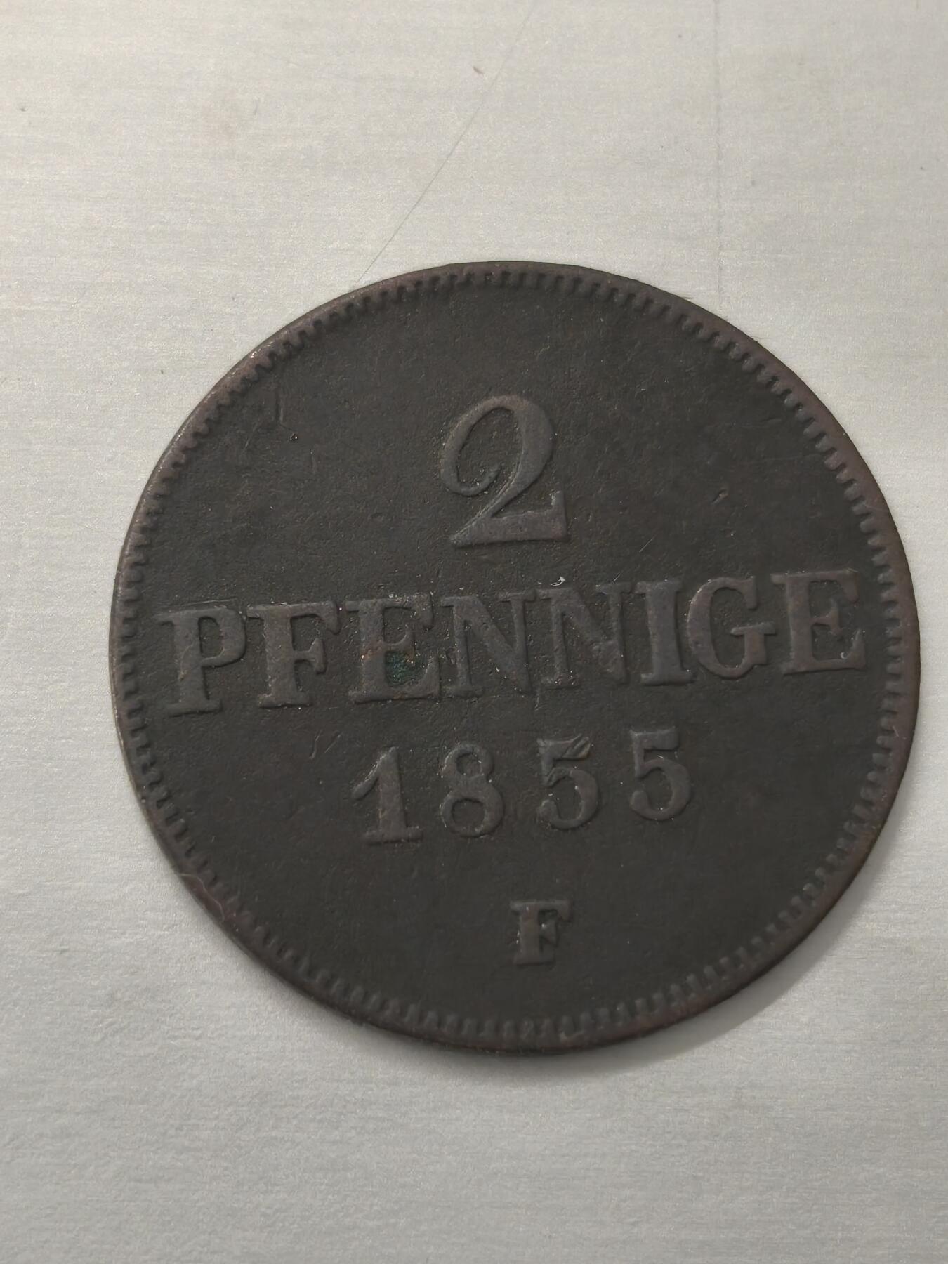 Krab外币市集Vol.12 德国萨克森1855年2芬妮