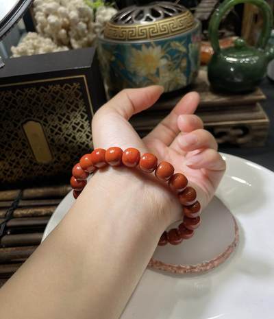 精品天然南红专场｜支持全国鉴定 天然南红九口料柿子红老型珠手串