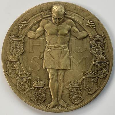掌中浮雕-藏着的欧洲第029场 - 1914年荷兰铁路公司镀金大铜章，76mm