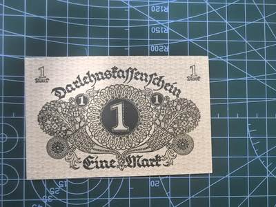 外国钱币专场，0元起拍，5元加价，无佣金 德国钱币 1马克纸币 1920年 小票幅（全新）