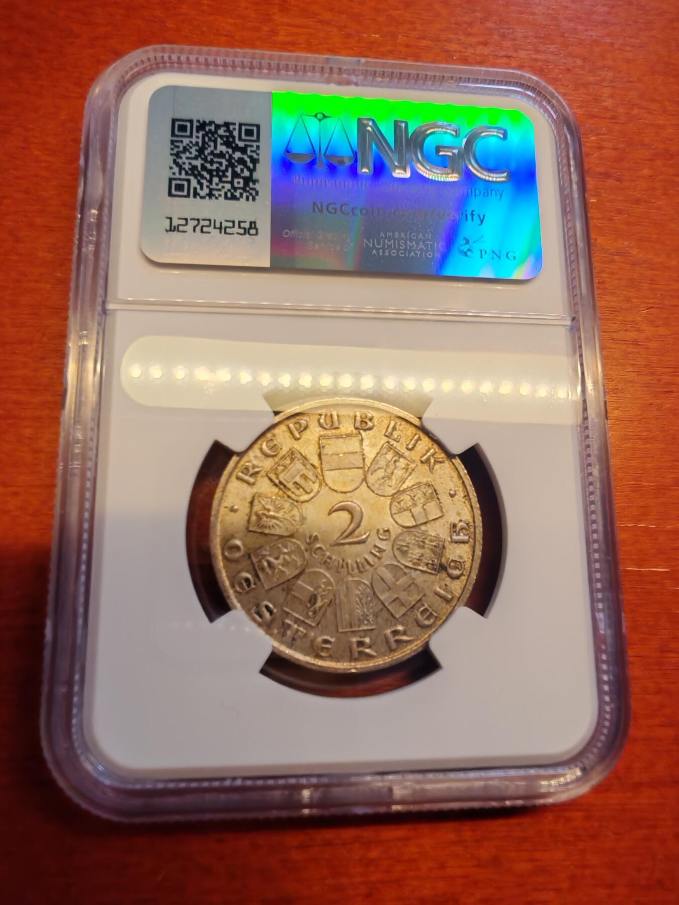 长老汇蛇年精选第十六场拍卖 1928奥地利舒伯特2先令银币，NGC MS64
