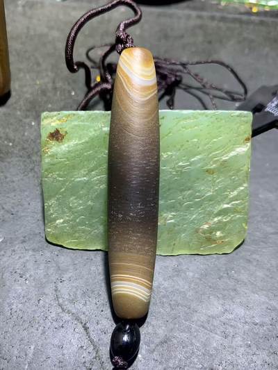 精美风化纹缠丝玛瑙天珠形大桶珠一颗，， - 精美风化纹缠丝玛瑙天珠形大桶珠一颗，，