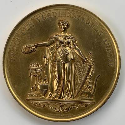 掌中浮雕-藏着的欧洲第029场 - 1877年德国巴登艺术与贸易展览会镀金铜章，61mm
