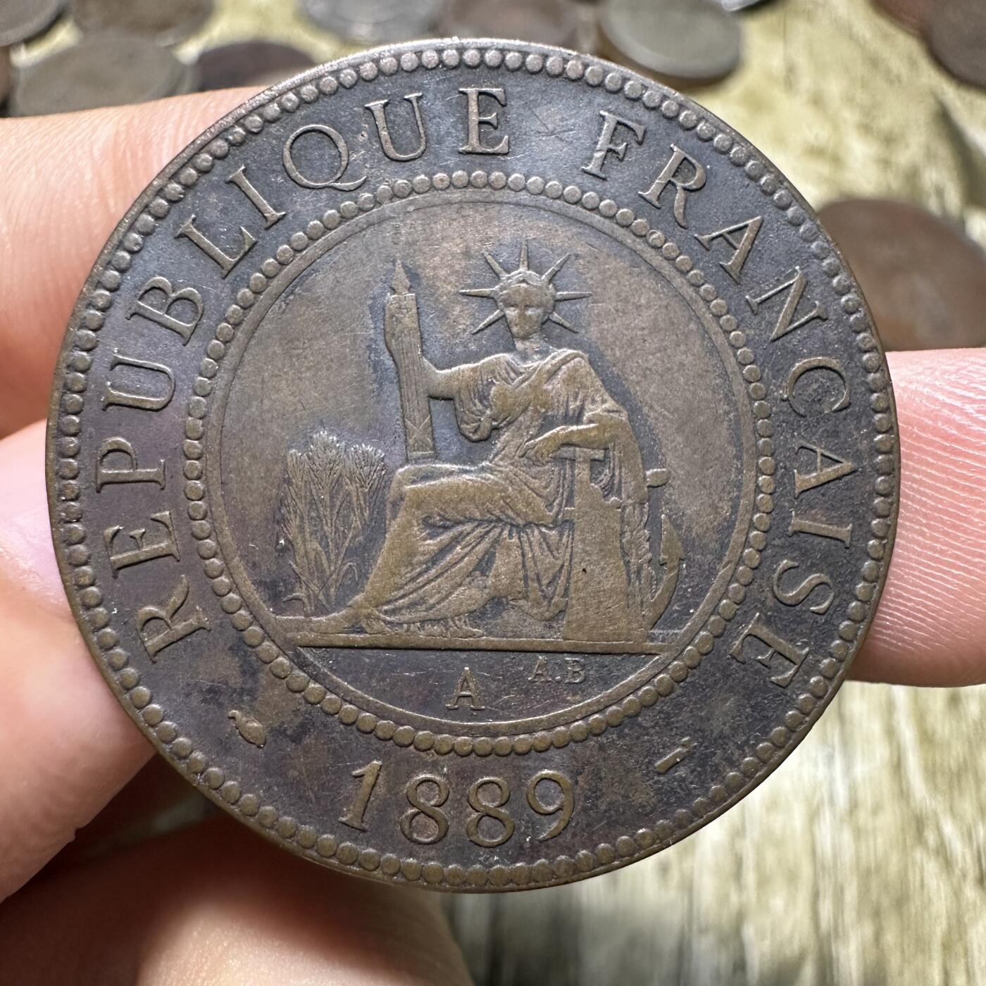 钱币，章 大型百分之一铜币，1889年