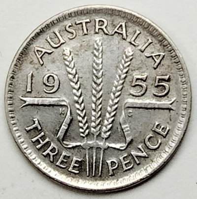 布加迪🐬～世界钱币(上海)🌾第 231 期 /  各国套币和散币 - 澳大利亚🇦🇺 1955年 3便士银币 女王头像