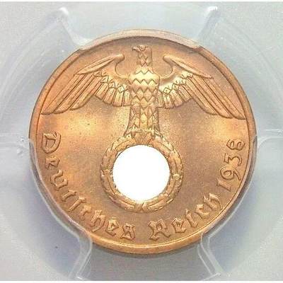 金盾PCGS MS65RD 德国第三帝国1938年A版1芬尼 难得开卷原光 - 金盾PCGS MS65RD 德国第三帝国1938年A版1芬尼 难得开卷原光