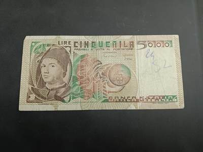 博彦收藏   10月11日 8点钱币专场 - 意大利旧版5000里拉 流通品 有字迹