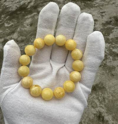 天然精品蜜蜡专场｜支持全国检测 - 俄白花圆珠单圈手串