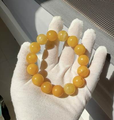 天然精品蜜蜡专场｜支持全国检测 - 蜜蜡鸡油黄圆珠手串