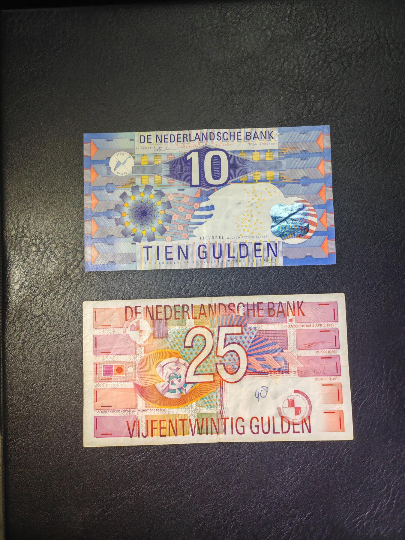 荷兰纸币 齿轮版 10盾 25盾 各一张 小套 非全新