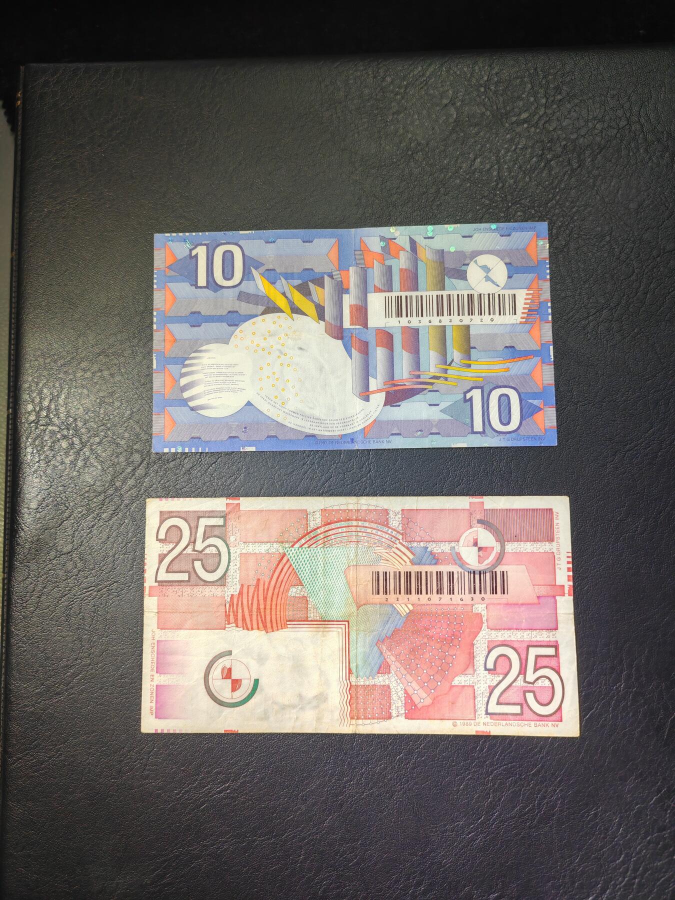 荷兰纸币 齿轮版 10盾 25盾 各一张 小套 非全新