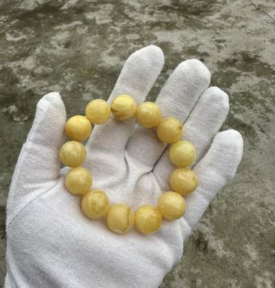 天然精品蜜蜡专场｜支持全国检测 - 俄料白花浓蜡圆珠手串