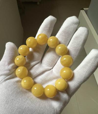 天然精品蜜蜡专场｜支持全国检测 - 俄料白花满浓蜡圆珠手串