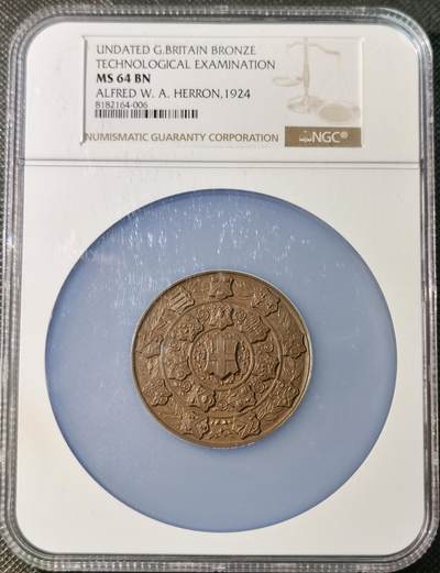  甄臻铺-世界币章拍卖（第21期），送拍享返佣金等优惠多多 - NGC MS64BN 英国1924年城市行业协会颁发的获奖铜章，直径51毫米，重约71克。