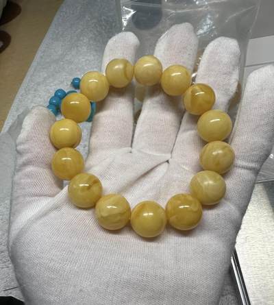 天然精品蜜蜡专场｜支持全国检测 - 俄料白花满浓蜡圆珠单圈