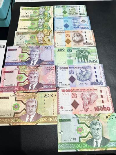 《外钞收藏家》第五百三十五期（本期有金银币、精品评级币）（长期征集拍品、欢迎联系） - 土库曼斯坦和坦桑尼亚13张一起 全新UNC