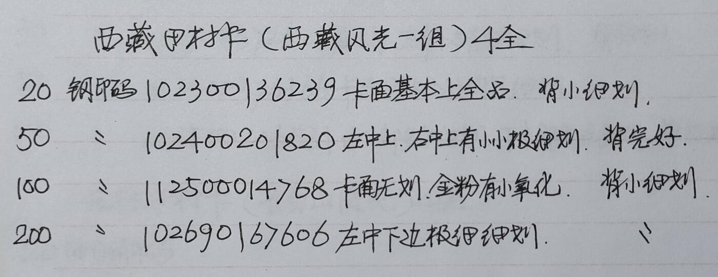 公藏第48期裸卡拍卖 西藏田村卡（西藏风光一组）4全品相钢印码见描述。