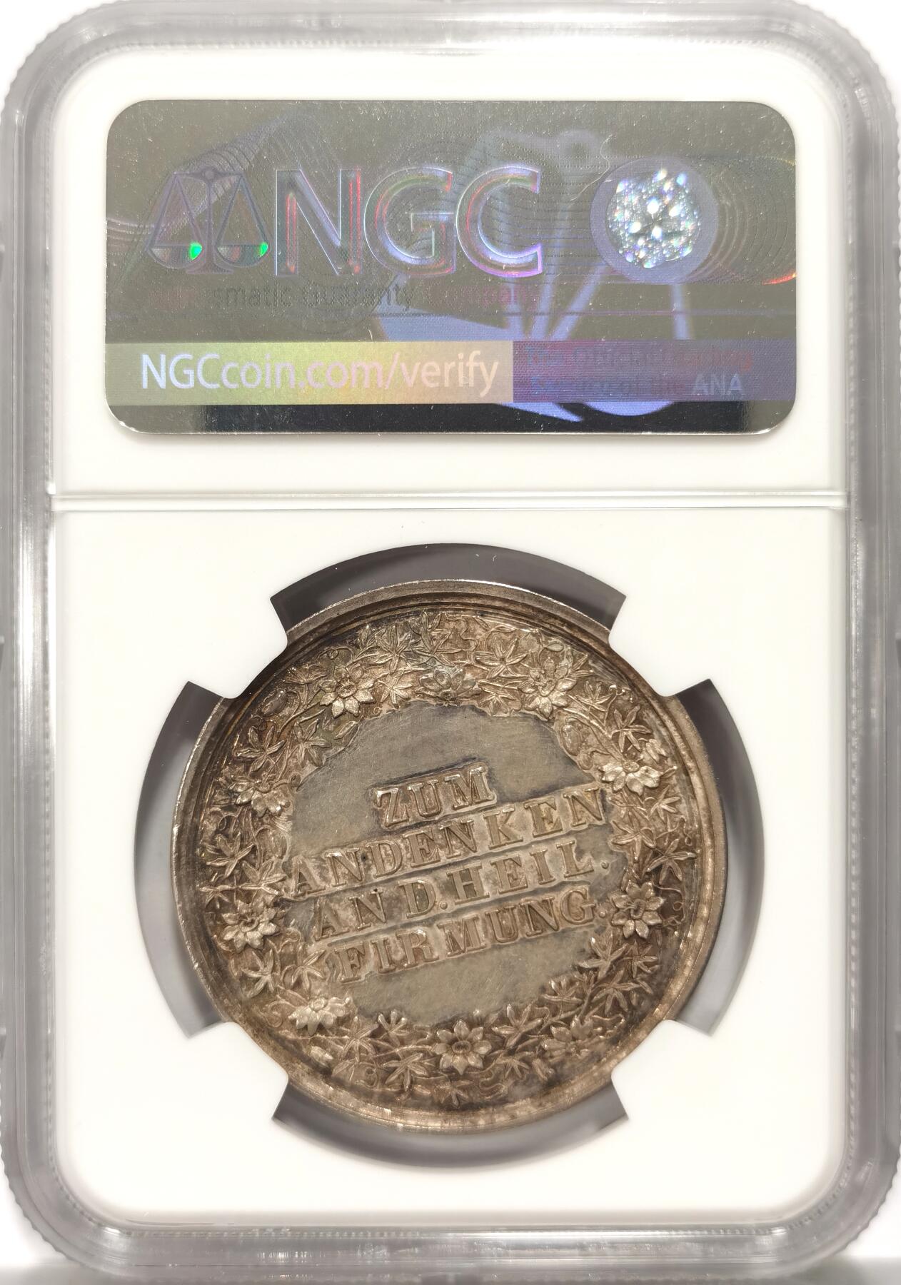 博洋堂世界钱币拍卖第126期（全场包邮） NGC UNC 19世纪德国洗礼银章（37mm）