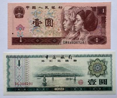 2025第17场（总第217期）：精品测试钞、外钞综合场 - 中行1979年版外汇兑换券1元+1996年版1元一对UNC