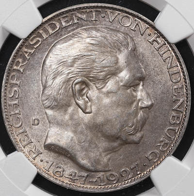 修遠堂世界钱币第七十四期 - NGC MS64 1927德国-兴登堡80大寿5马克型纪念银章