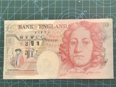 外国钱币专场，0元起拍，5元加价，无佣金 英国E序列50英镑，95品（号码无47）