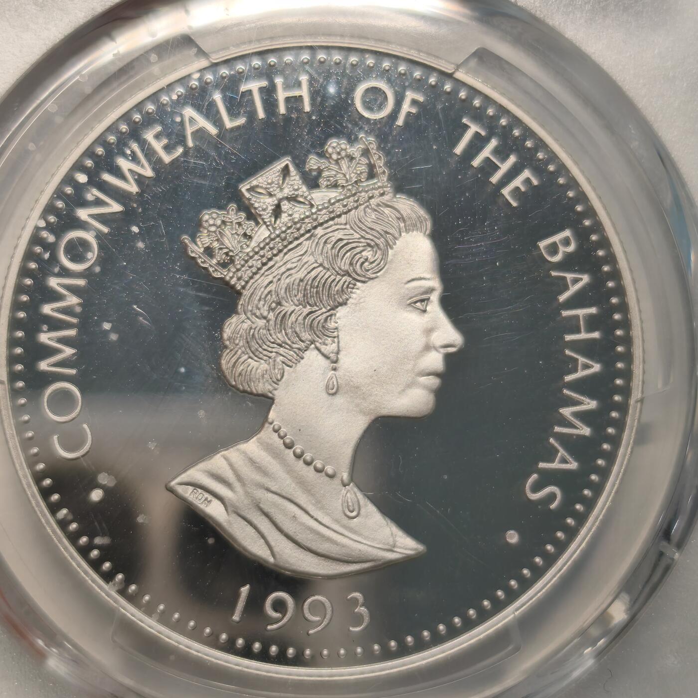 Krab外币市集Vol.12A PCGS MS69DCAM 巴哈马1993年5元精制银币-戴维斯船长