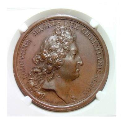 NGC MS63 法国1673年 太阳王路易十四+女神高浮雕精制大铜章 41MM - NGC MS63 法国1673年 太阳王路易十四+女神高浮雕精制大铜章 41MM