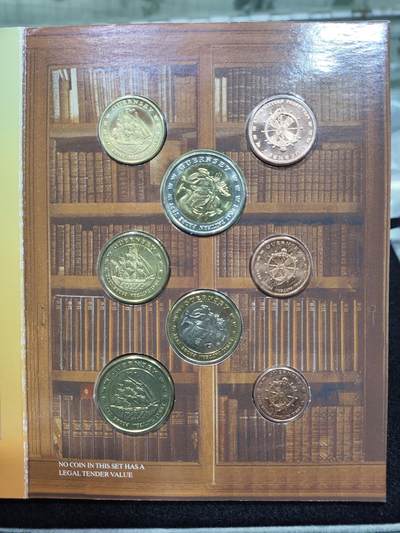 外币收藏 非流通外国硬币，根西岛2004年 精装欧元样币套币 含2枚双色币，稀少。