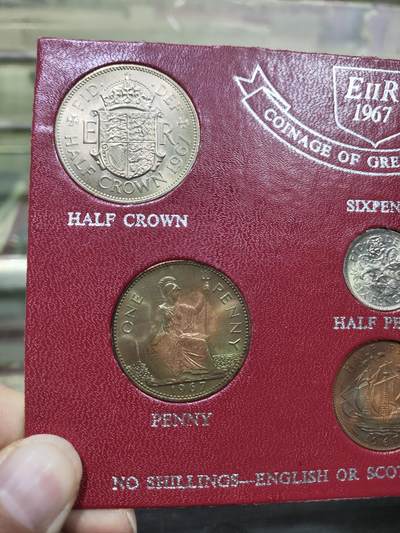 外币收藏 英国1967年十二进制硬币(关门币)套装，半便士、1便士、3便士、6便士、2先令、半克朗6枚全套，原盒装
