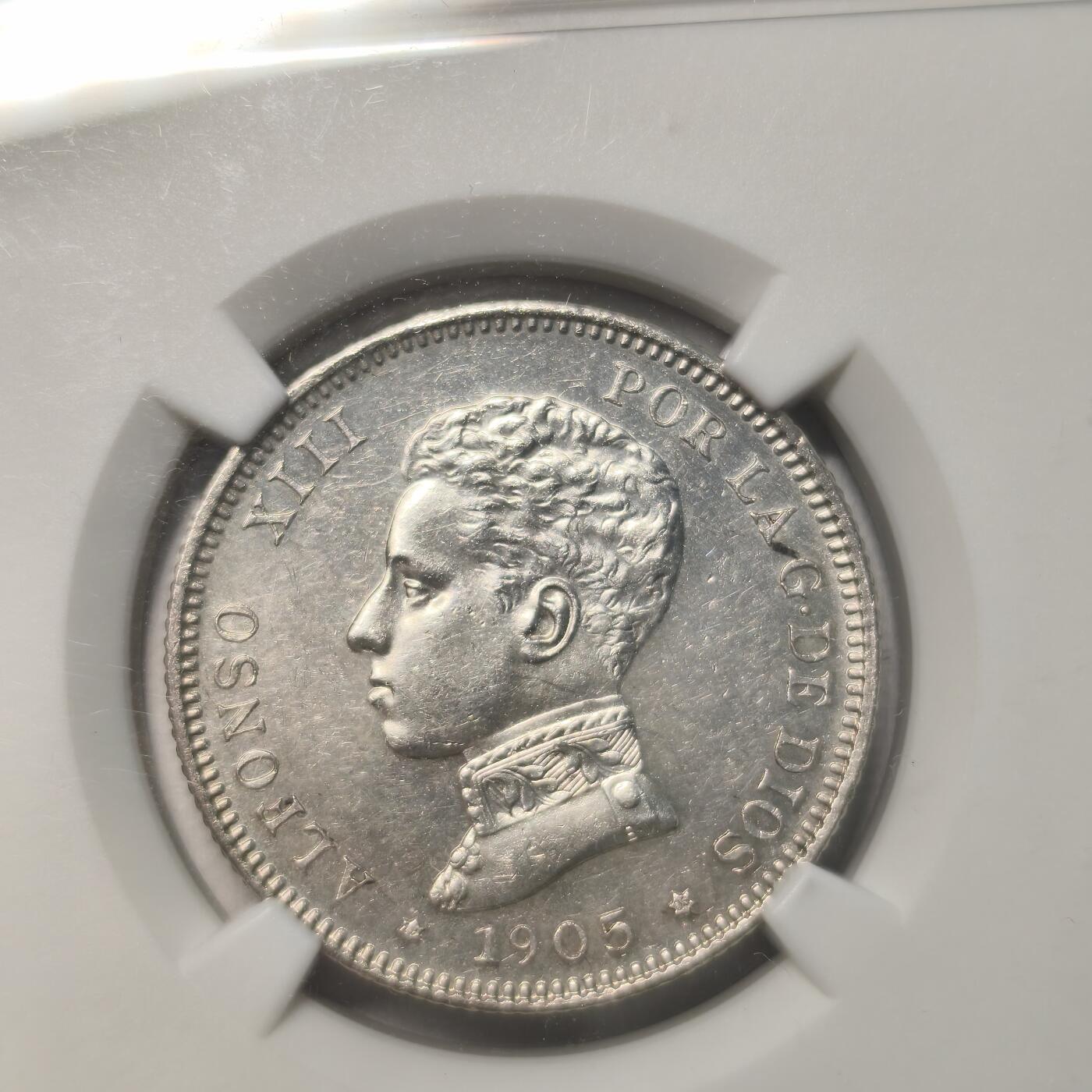 Krab外币市集Vol.12A NGC MS61 西班牙1905（05）年2比塞塔银币