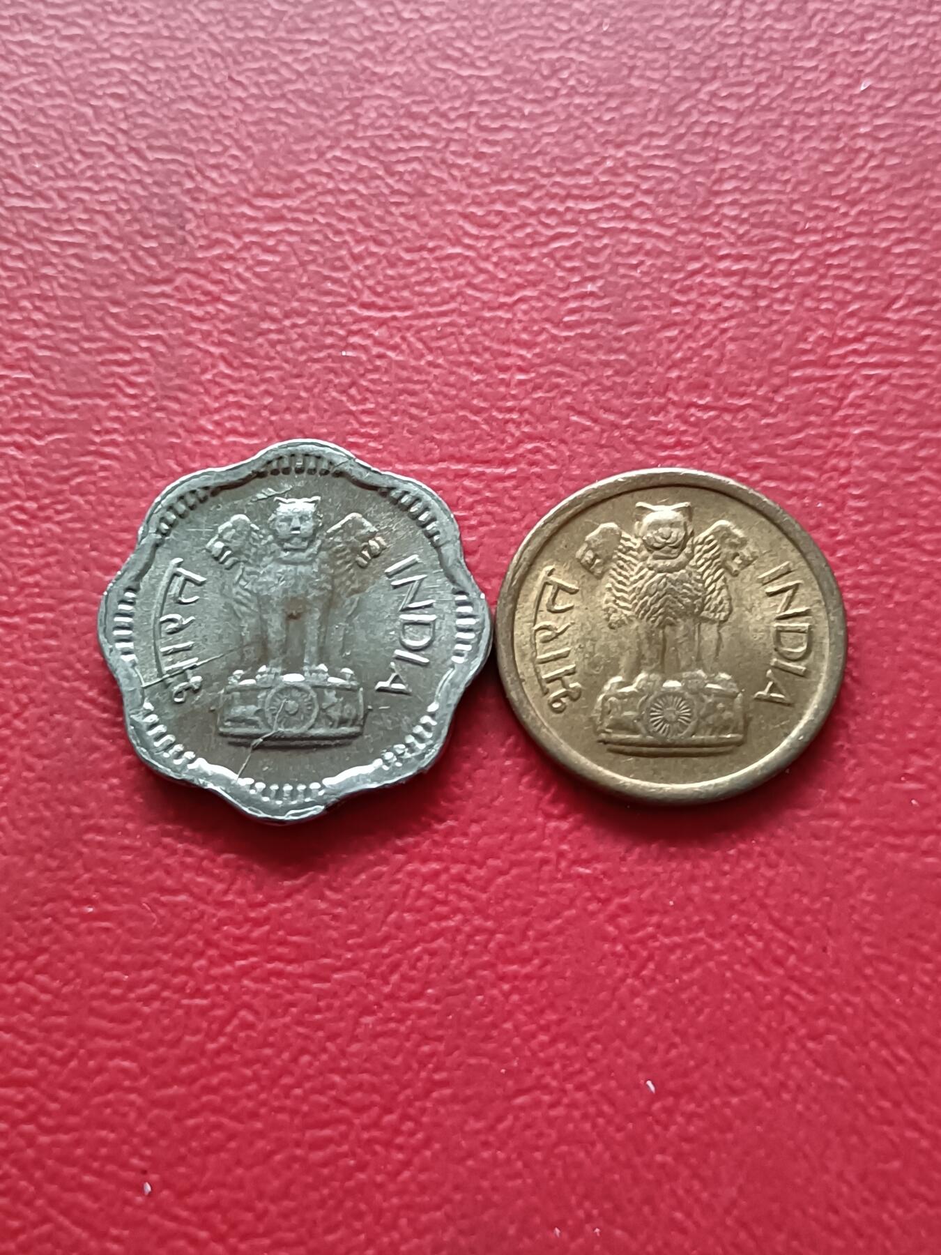 【云涧收藏】第三十五场 印度1964年独年版1、2派沙2枚，UNC