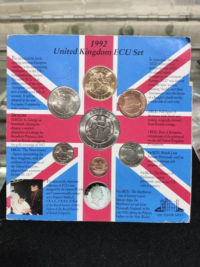 爱陶轩英伦邮币钞章专场 欧洲非流通硬币英国1992年清年份惠美三女神埃古版套币，七枚卡装埃居硬币，7枚一套