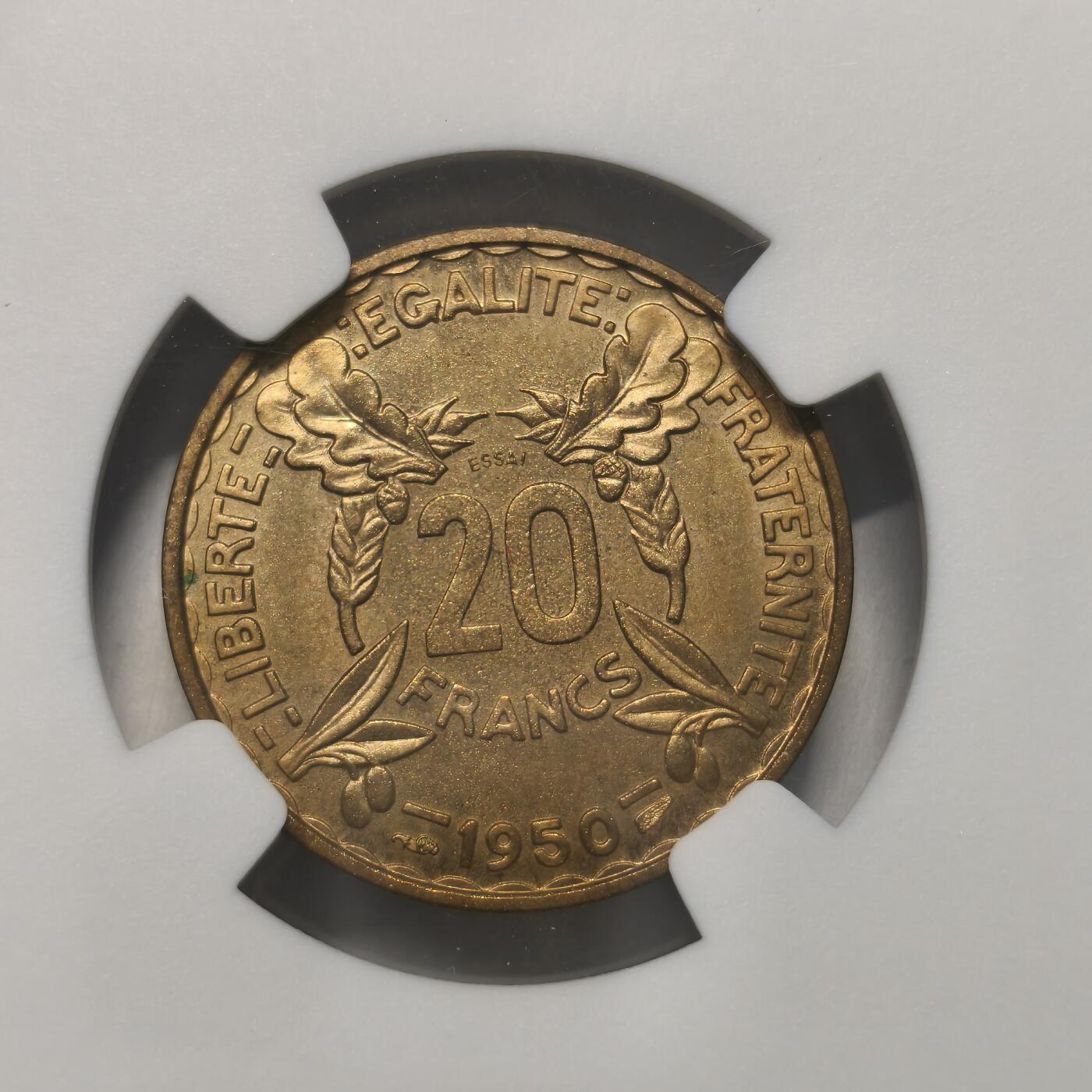 Krab外币市集Vol.12A NGC MS65 法国1950年20法郎样币