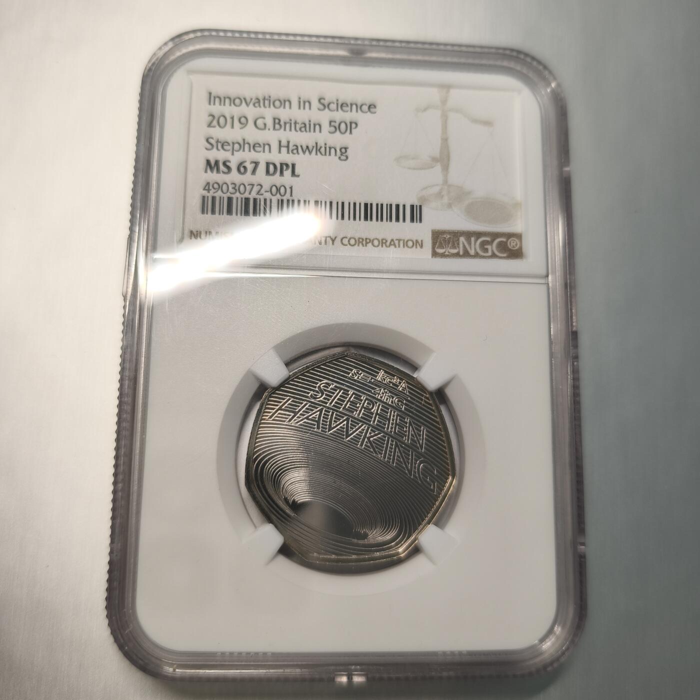 Krab外币市集Vol.12A NGC MS67DPL 英国201年50便士-史蒂芬霍金