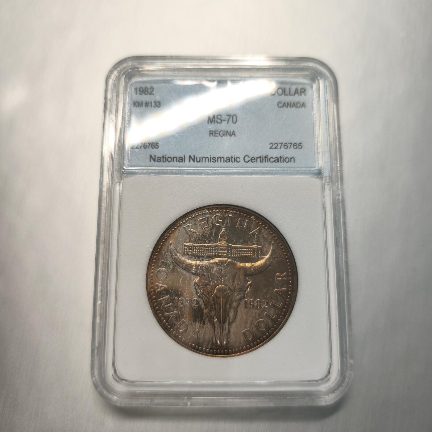 Krab外币市集Vol.12A NNC MS70 加拿大1982年1元银币-里贾纳